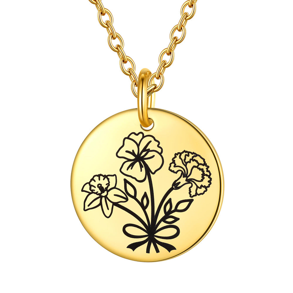 Personalized Bouquet Birth Flower Disc Necklace for Women Gold 3