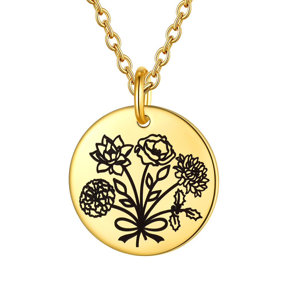 Personalized Bouquet Birth Flower Disc Necklace for Women Gold 5