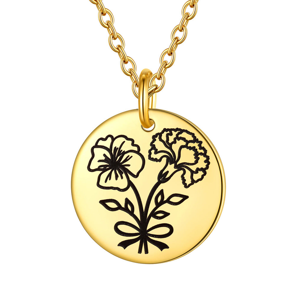 Personalized Bouquet Birth Flower Disc Necklace for Women Gold