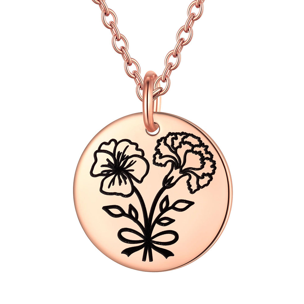 Personalized Bouquet Birth Flower Disc Necklace for Women Rose Gold 