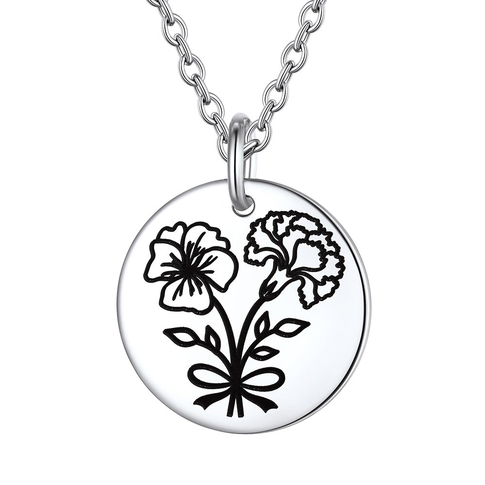 Personalized Bouquet Birth Flower Disc Necklace for Women