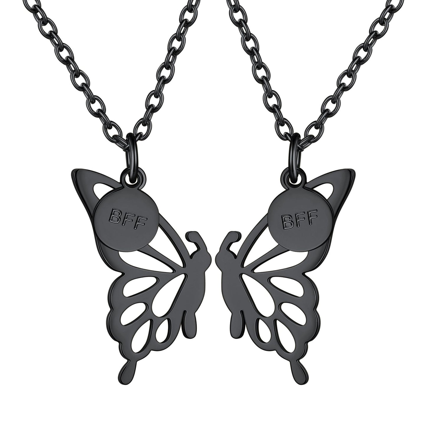 Personalized Butterfly Friendship Necklace For BFF Black