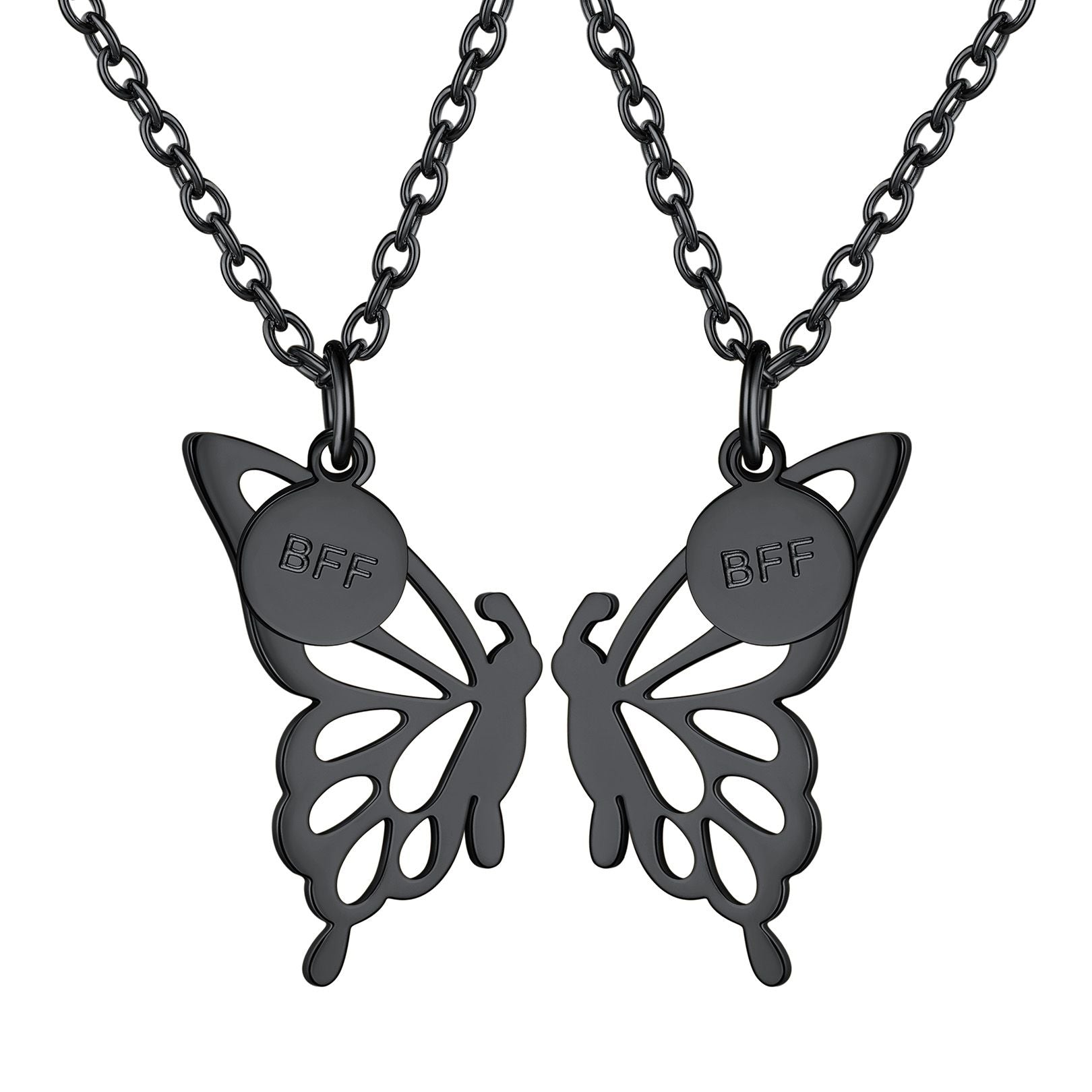 Personalized Butterfly Friendship Necklace For BFF Black