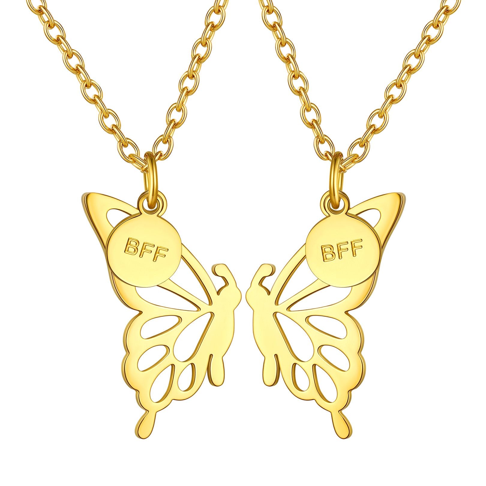 Personalized Butterfly Friendship Necklace For BFF Gold