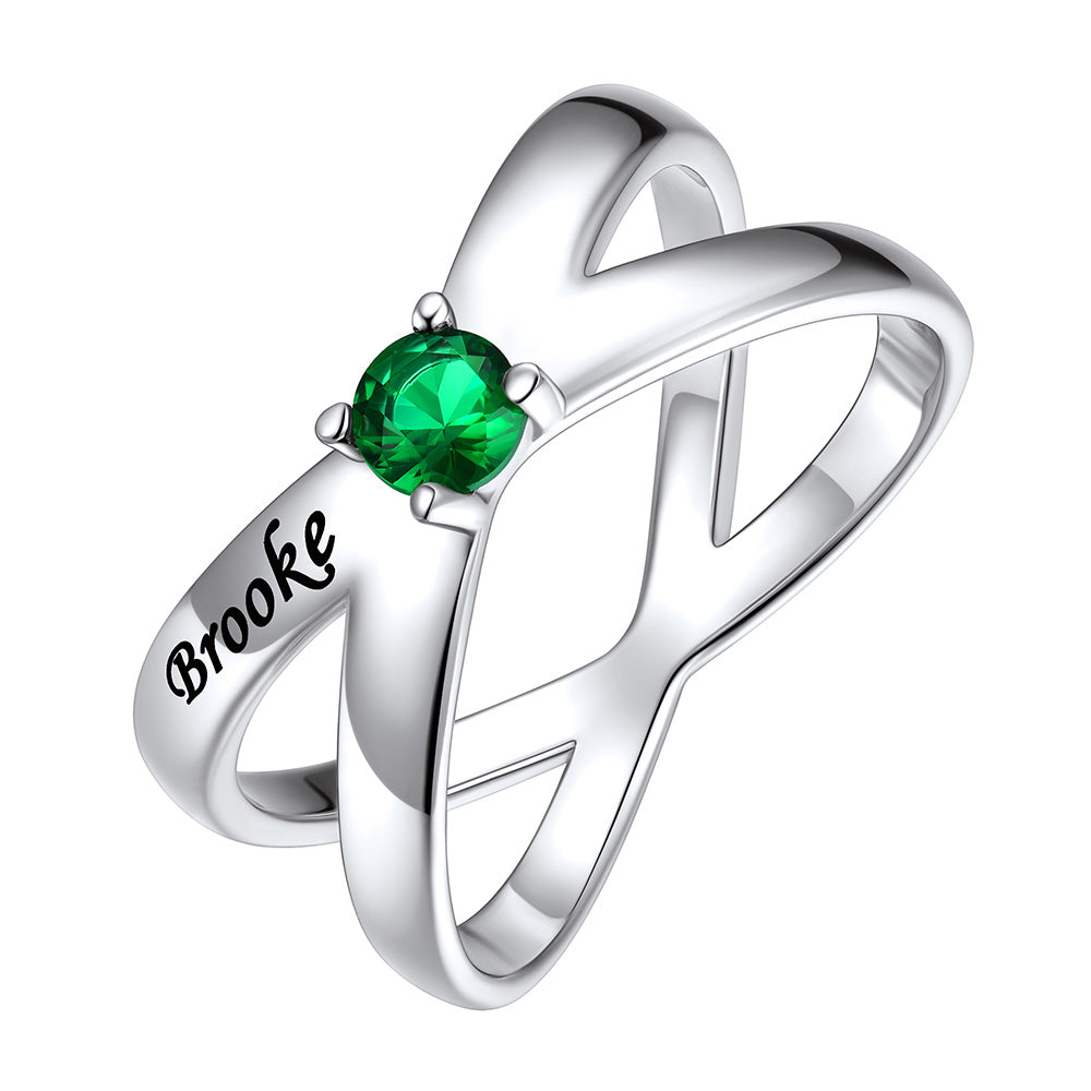 Personalized Criss Cross Birthstone Ring in 925 Sterling Silver