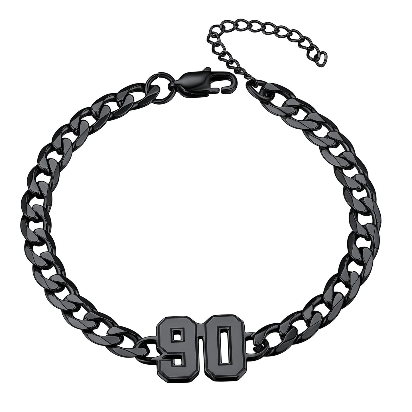Personalized Cuban Chain Number Ankle Bracelet for Women Black