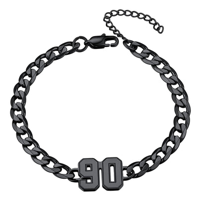 Personalized Cuban Chain Number Ankle Bracelet for Women Black