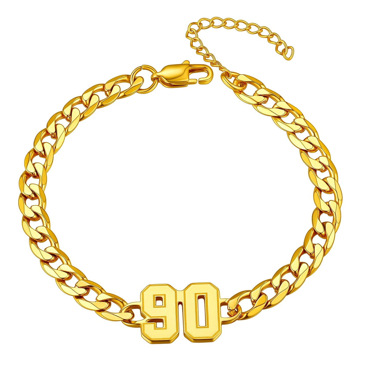 Personalized Cuban Chain Number Ankle Bracelet for Women Gold