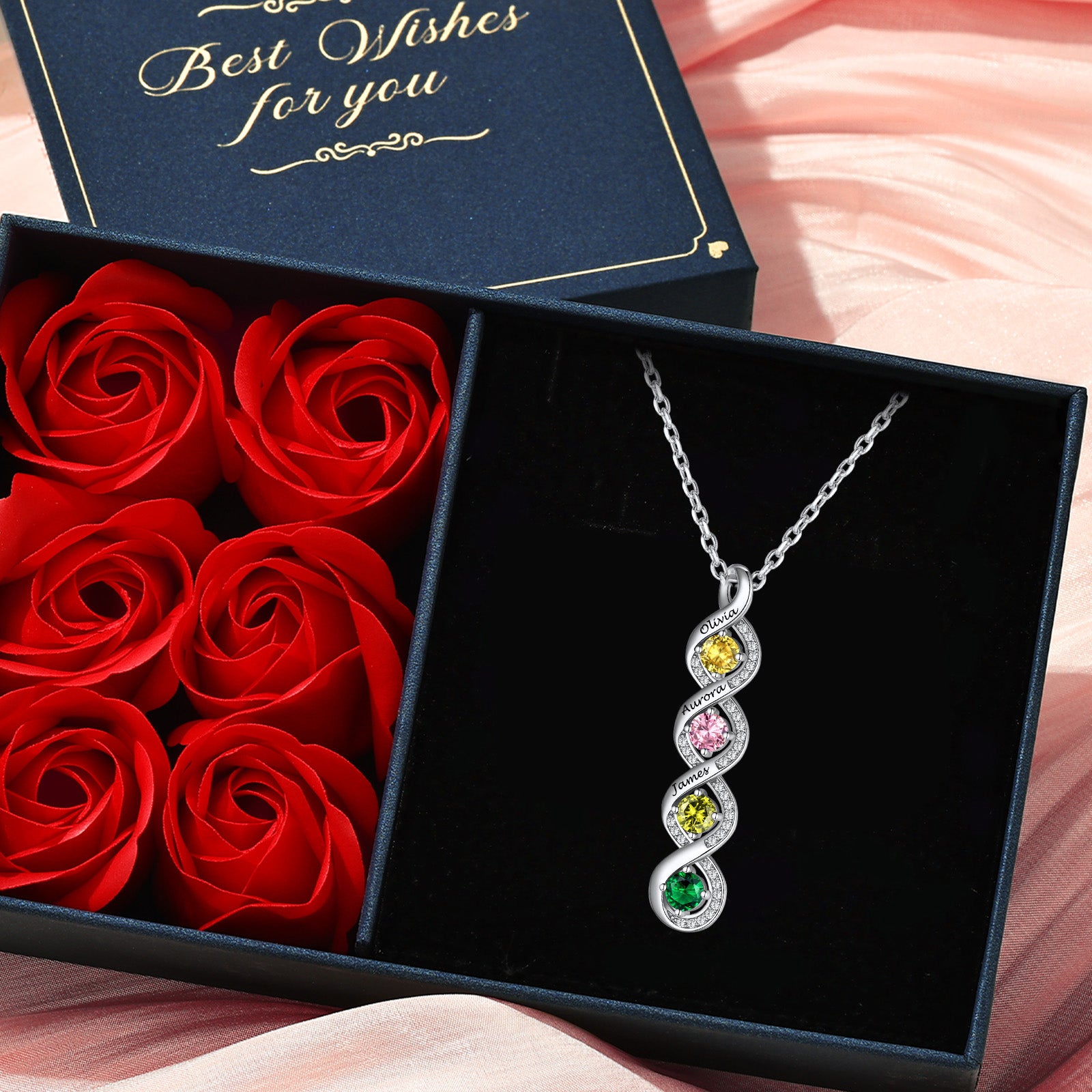 Personalized Cubic Zirconia Infinity Necklace With 1-4 Birthstones