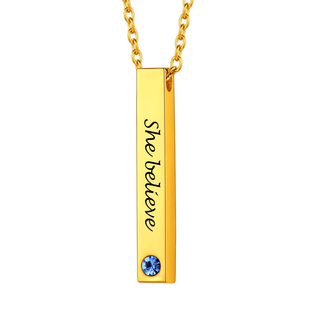 Personalized Engravable Birthstone Bar Necklace gold