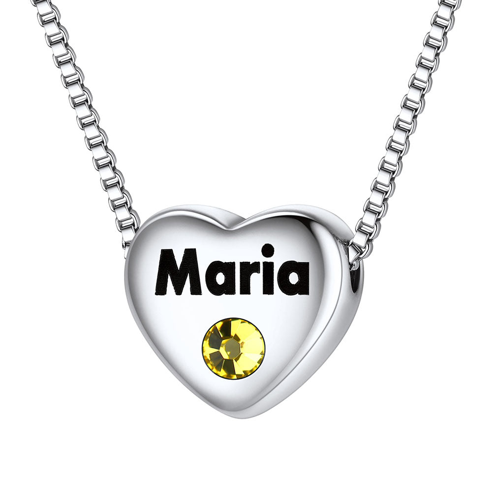 Personalized Engraved Heart Birthstone Necklace For Women