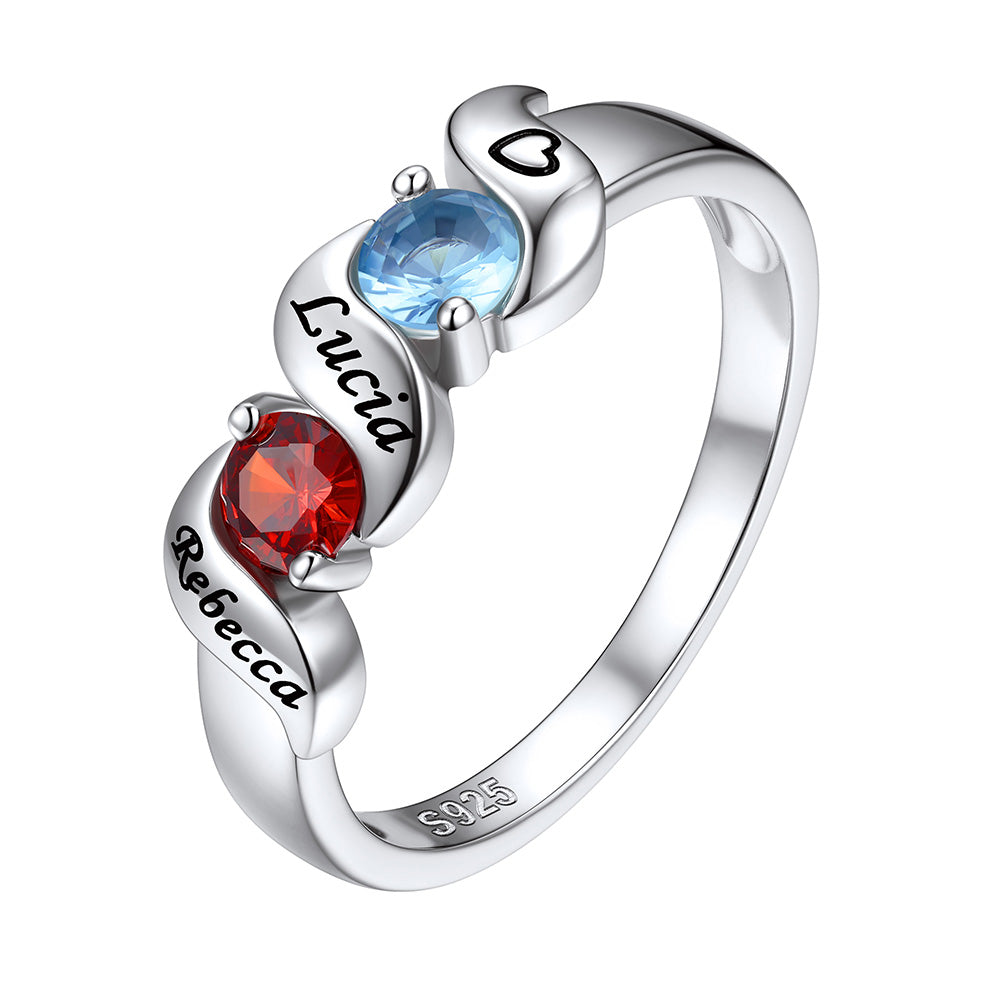 Personalized Engraving Birthstone Ring1-5 Birthstone in Sterling Silver 2 stones