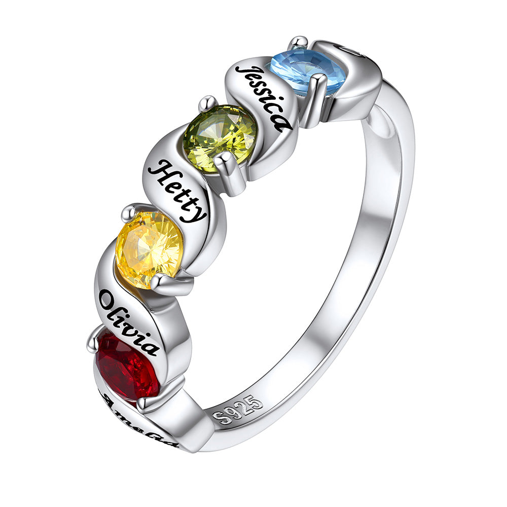 Personalized Engraving Birthstone Ring1-5 Birthstone in Sterling Silver 4 stones