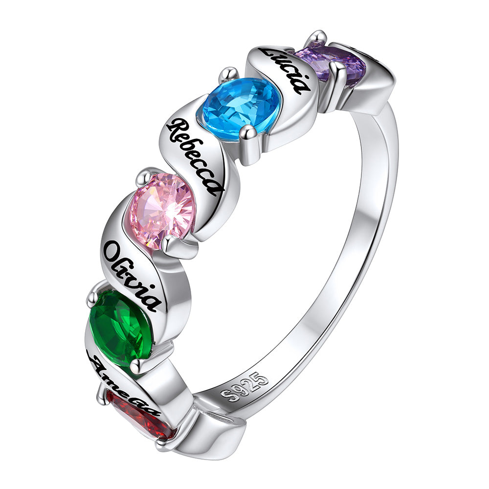 Personalized Engraving Birthstone Ring1-5 Birthstone in Sterling Silver 