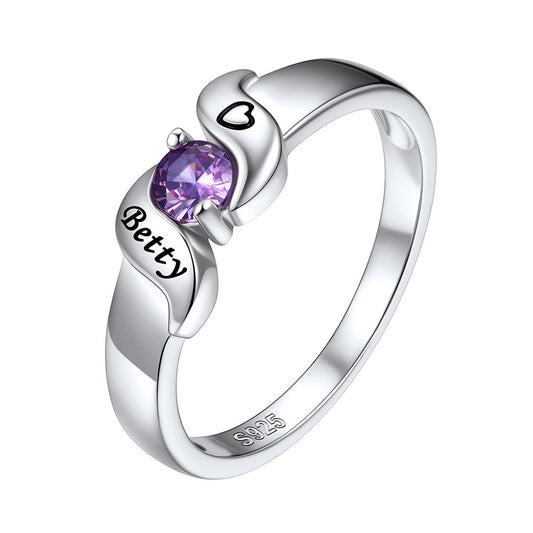 Personalized Engraving Birthstone Ring Birthstone in Sterling Silver on a background