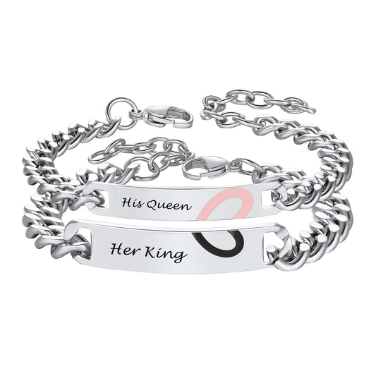 Personalized Engraving Heart Couple ID Bracelet for Men Women