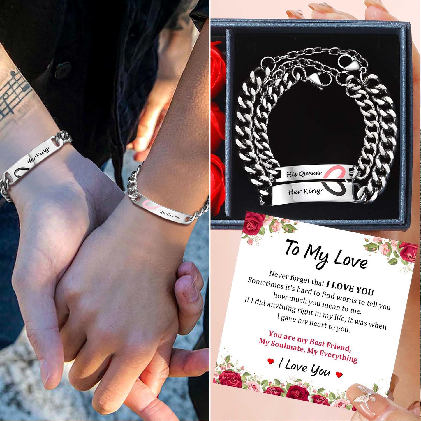 Personalized Engraving Heart Couple ID Bracelet for Men Women