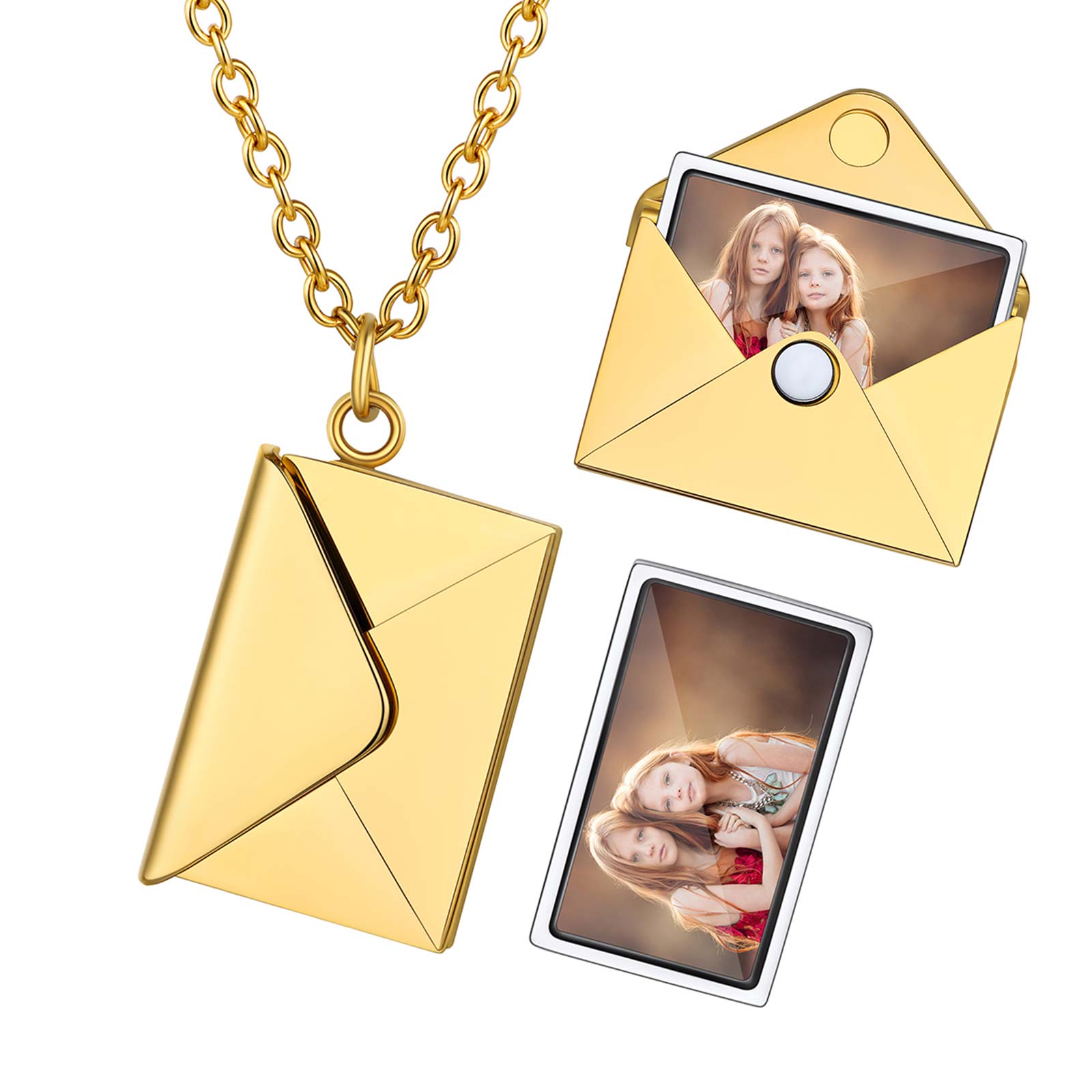 Personalized Envelope Locket Necklace With Custom Photo Gold