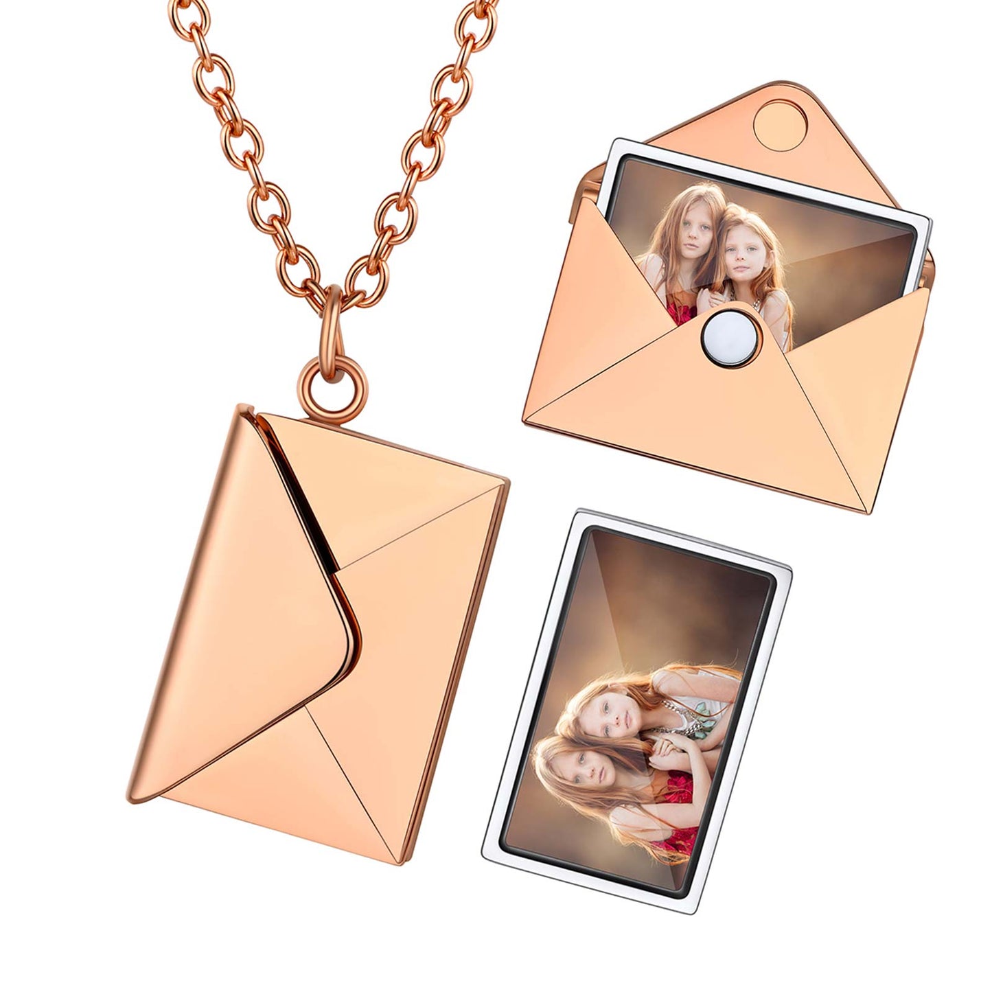 Personalized Envelope Locket Necklace With Custom Photo Rose Gold