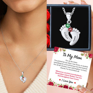 Personalized Footprint Family Birthstone Necklace for Mom