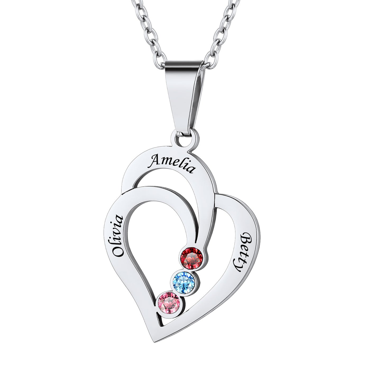 Personalized Heart 2-4 Birthstone Mothers Child Necklace