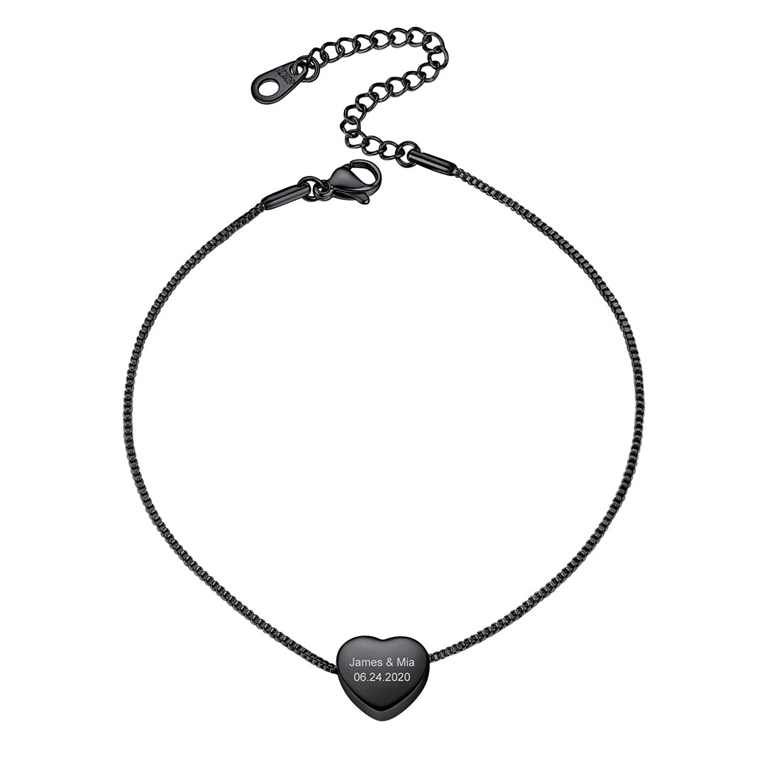 Personalized Heart Engraving Anklets For Women black