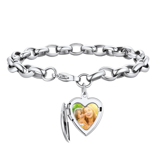 Personalized Heart Locket Picture Bracelet for Women