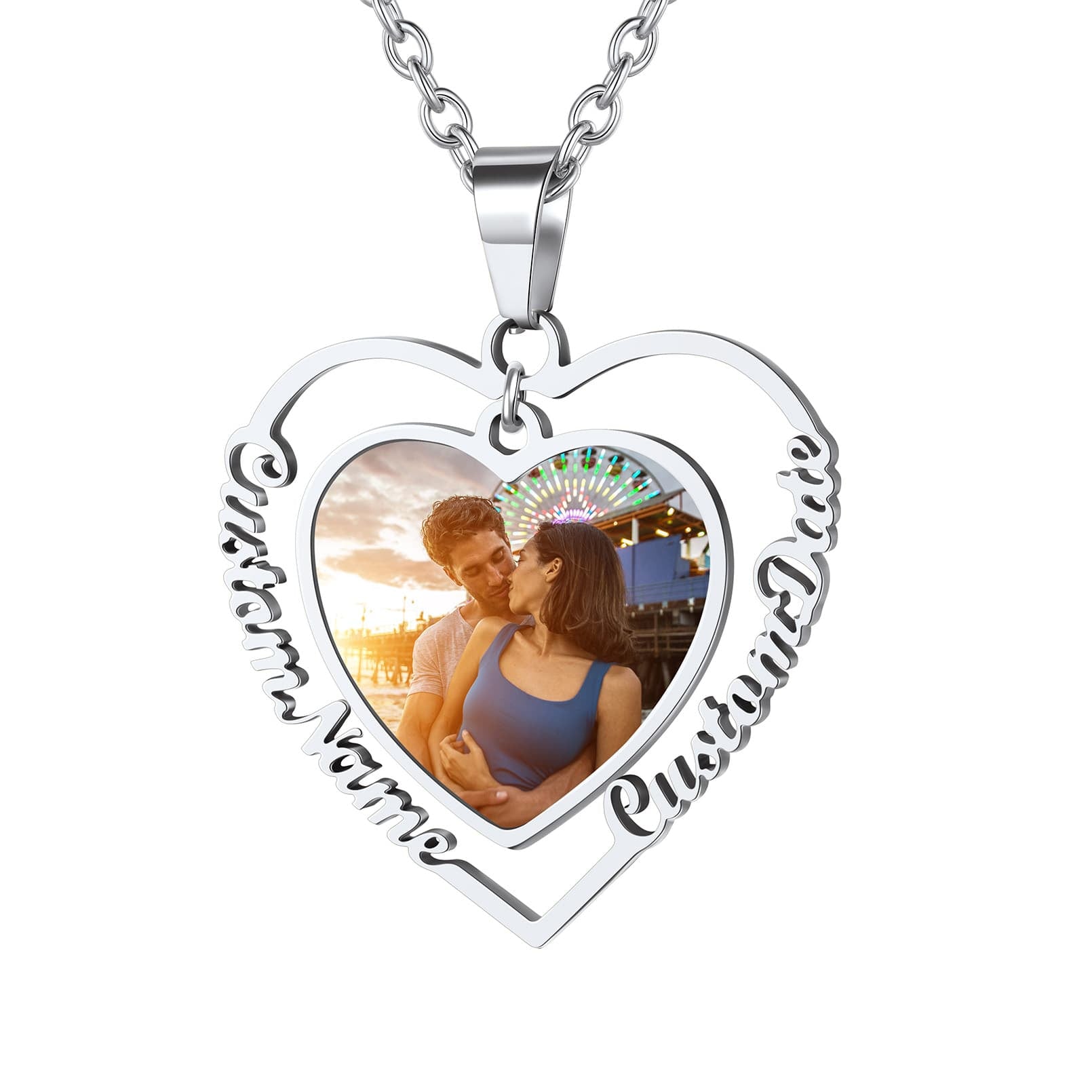 Personalized Heart Name Photo Necklace For Women