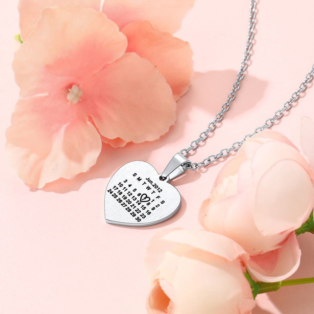 Personalized Heart Photo Necklace With Calendar