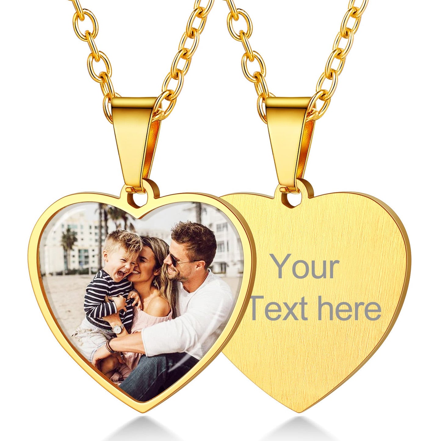 Personalized Heart Picture Necklaces Engraved Photo Necklace Gold