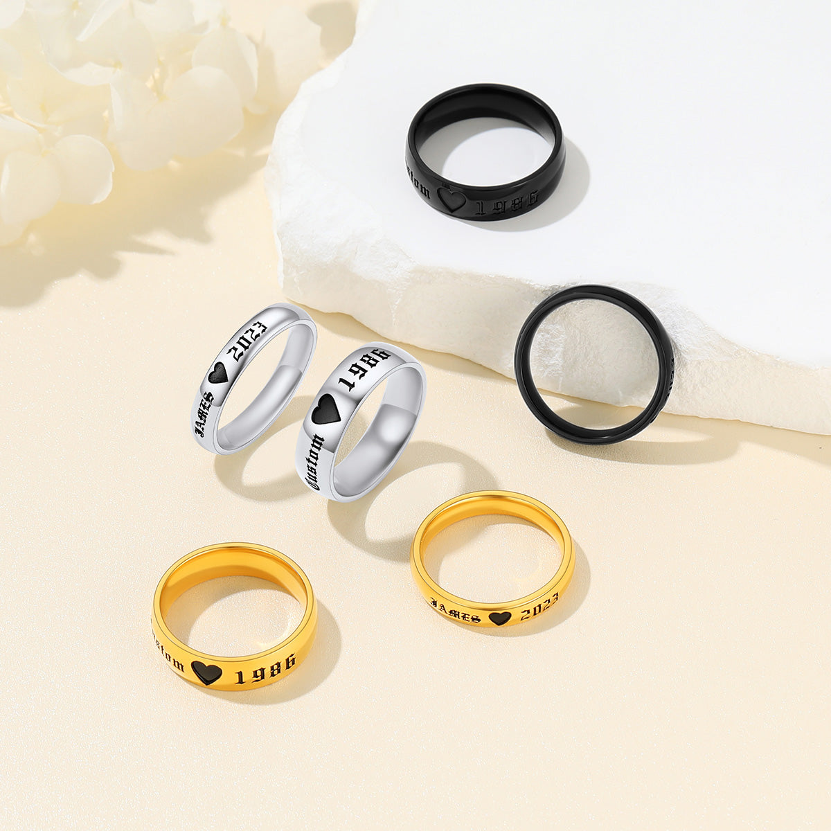 Personalized Heart Promise Rings for Couple