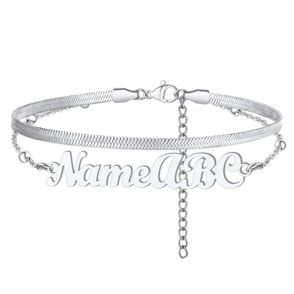 Personalized Herringbone Chain Layer Name Anklets For Women