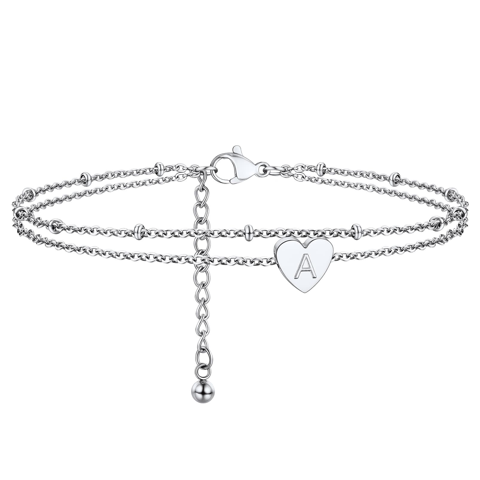 Personalized Layer Heart Initial Anklets For Women