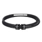 Personalized Leather Braided Rope Bracelet with Engraving Black Beads