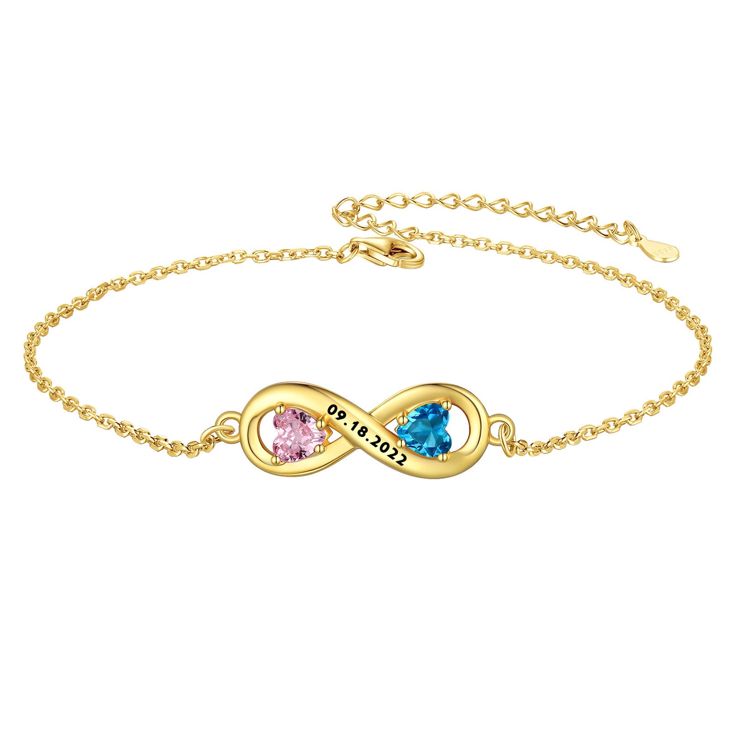 Personalized Name Birthstone Infinity Anklet Gold