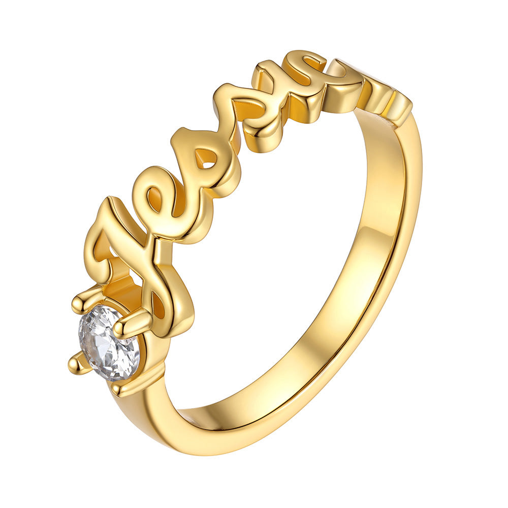 Personalized Name Birthstone Rings for Women gold