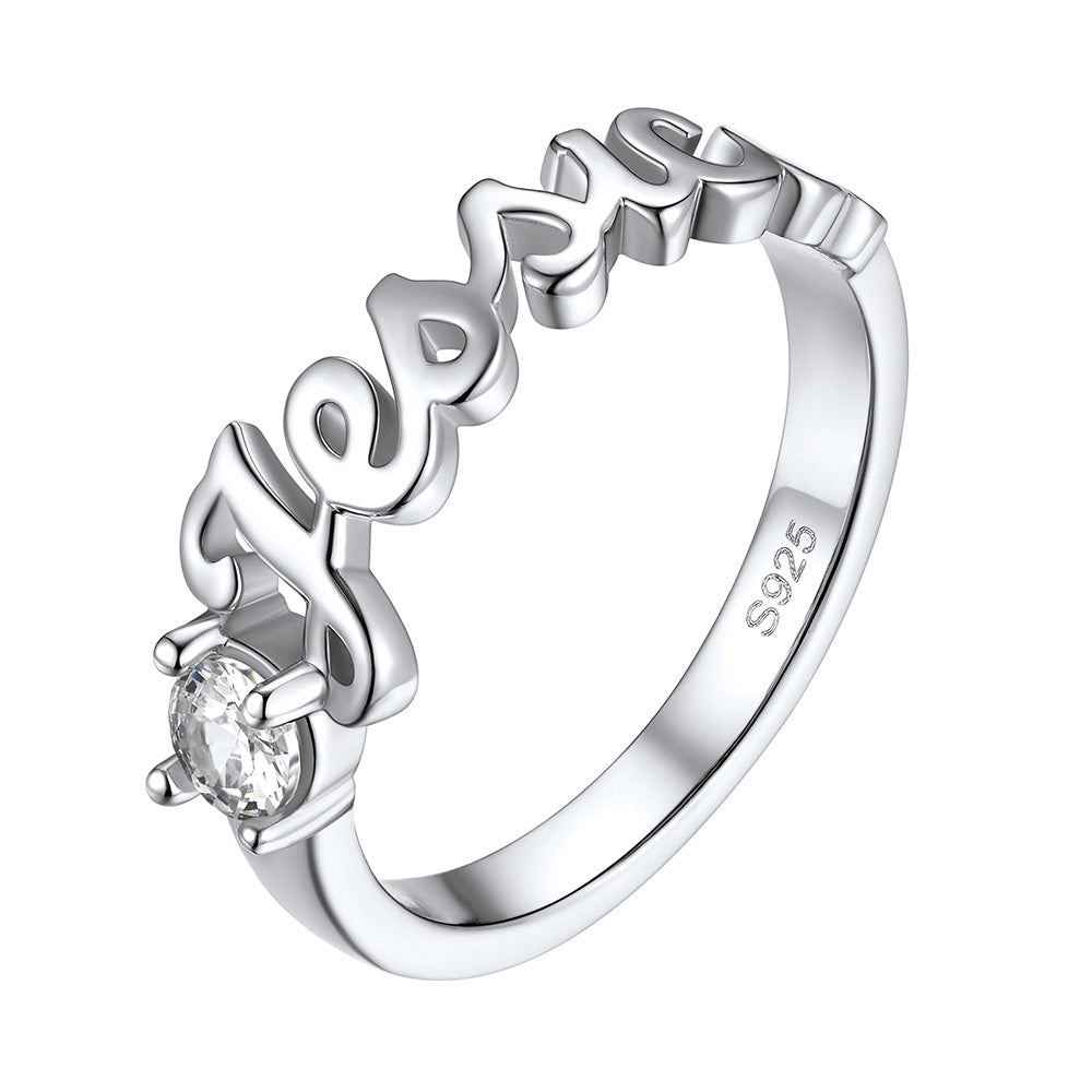 Personalized Name Birthstone Rings for Women silver ring