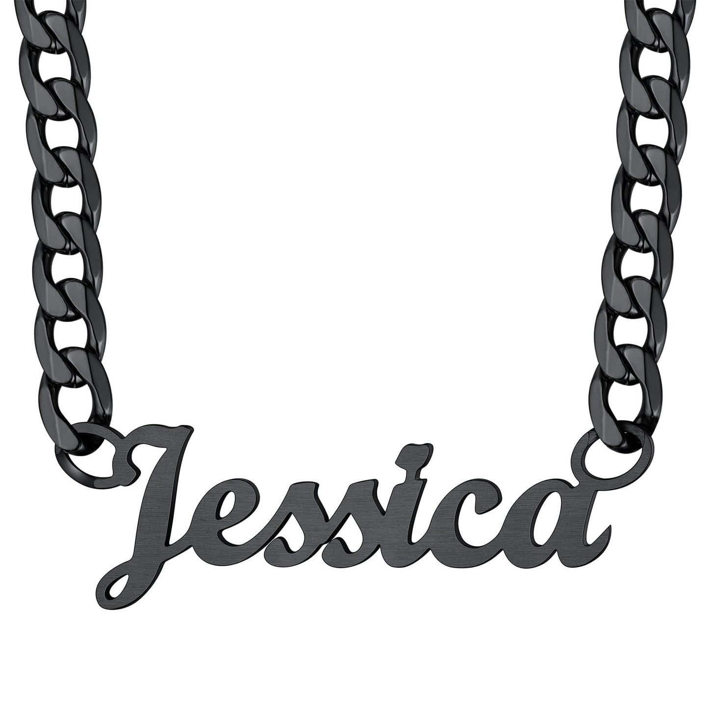 Personalized Name Necklace Nameplate Choker with Curb Chains Black