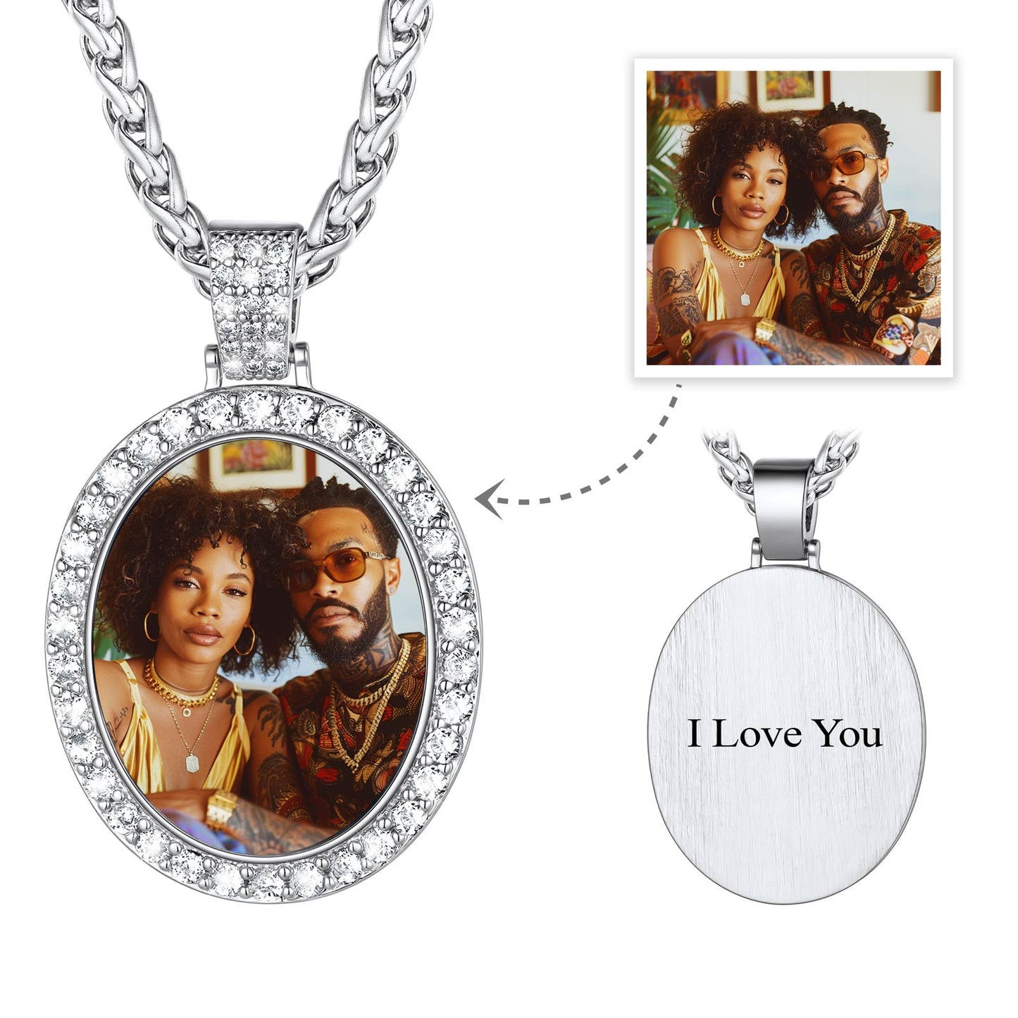 Personalized Oval Cubic Zirconia Picture Necklace for Men Women