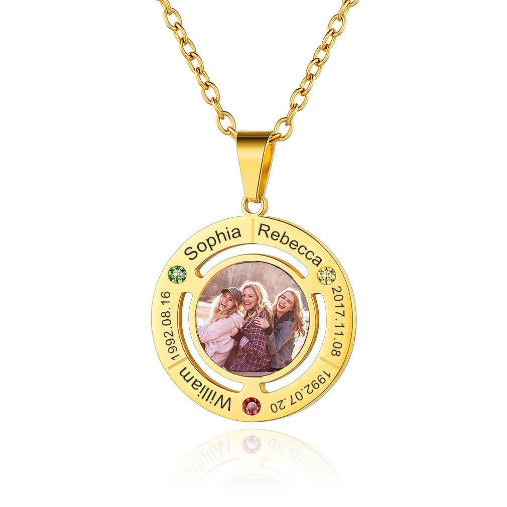 Personalized Photo Birthstone Necklace with Name Engraved