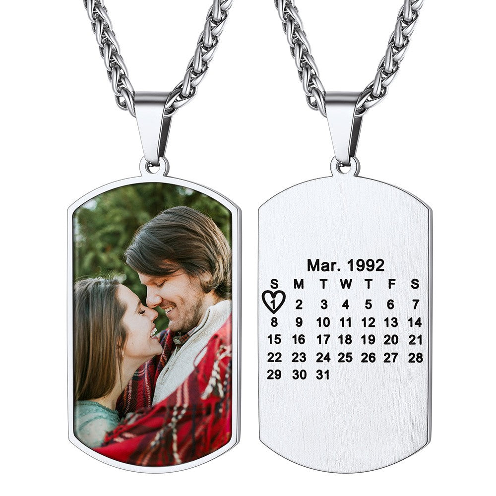 Personalized Photo Dog Tag Necklace With Calendar