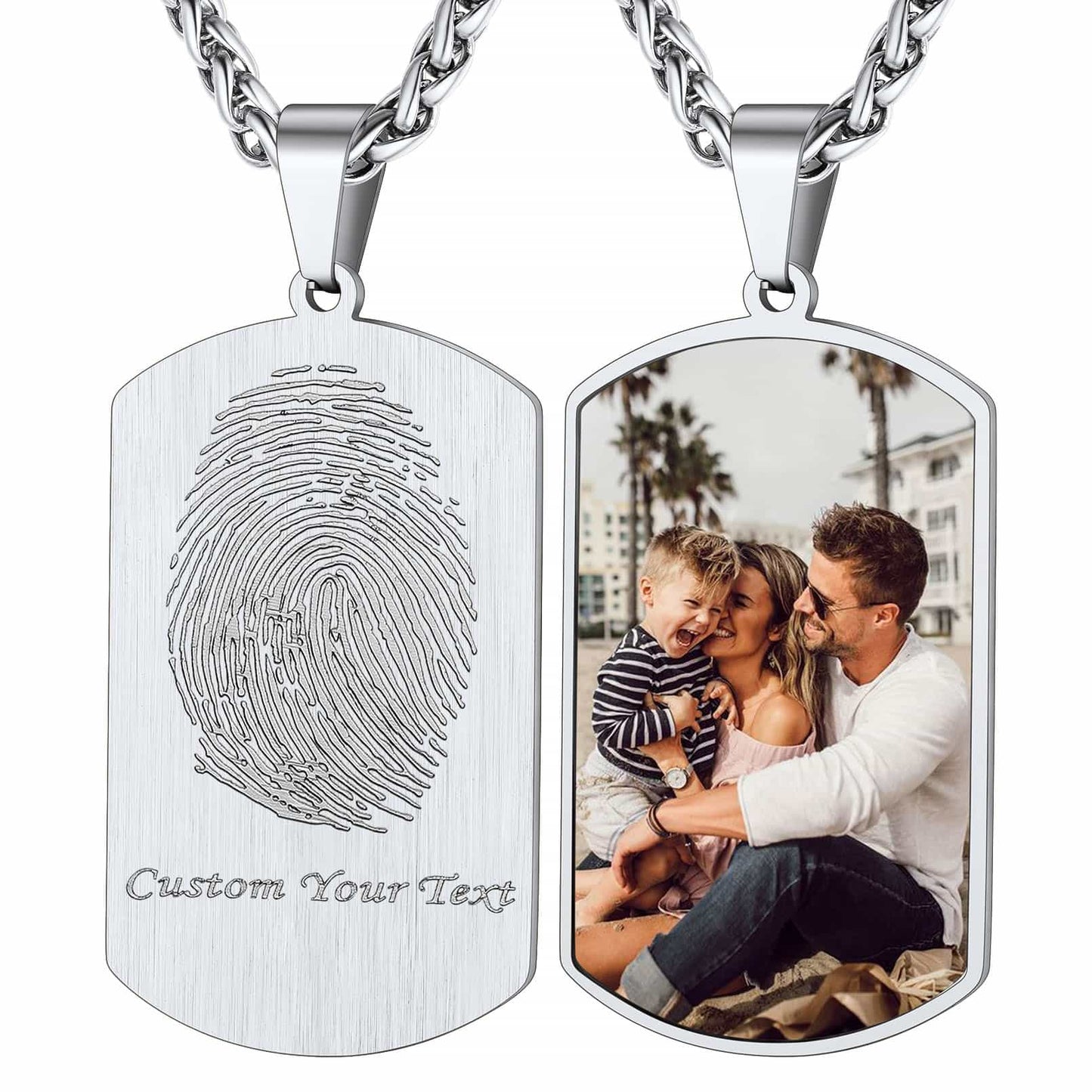 Personalized Photo Dog Tag Necklace With Fingerprint Engraved