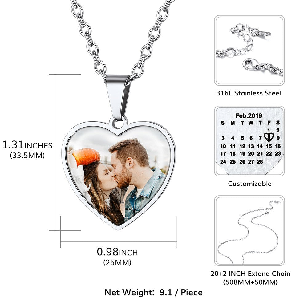 Personalized Photo Pendant Necklace With Calendar
