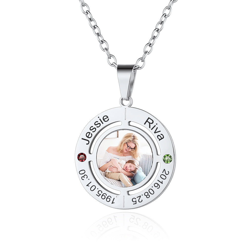 Personalized Picture Birthstone Necklace with Name Engraved