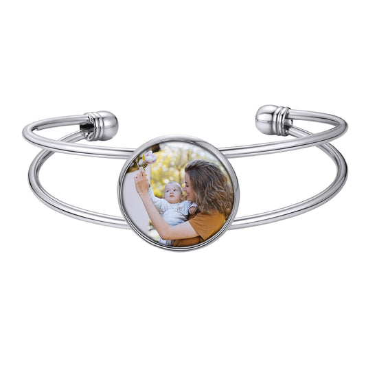 Personalized Simple Photo Cuff Bracelets for Women Men
