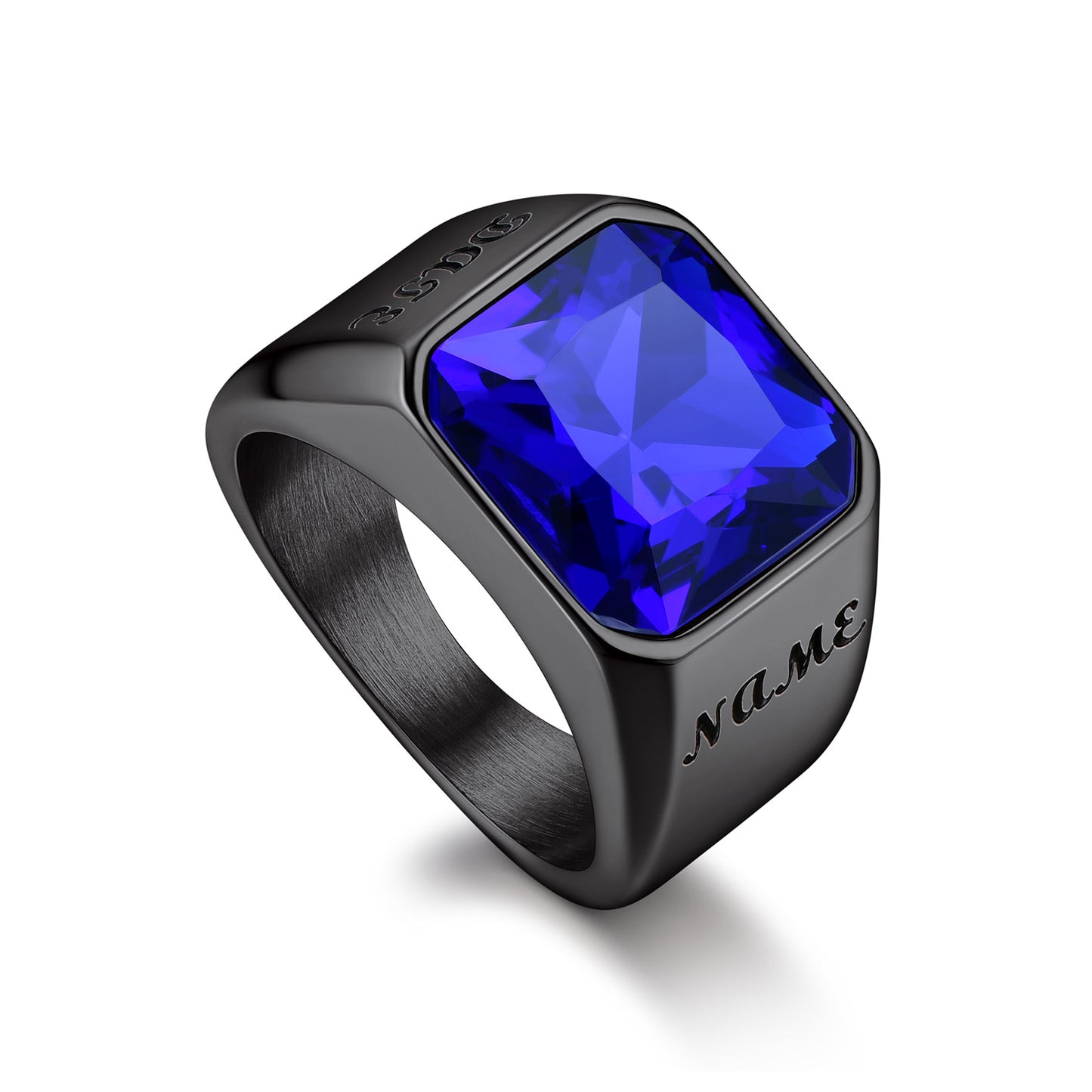 Personalized Square Gemstone Signet Band Ring for Men black