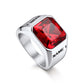 Personalized Square Gemstone Signet Band Ring for Men red