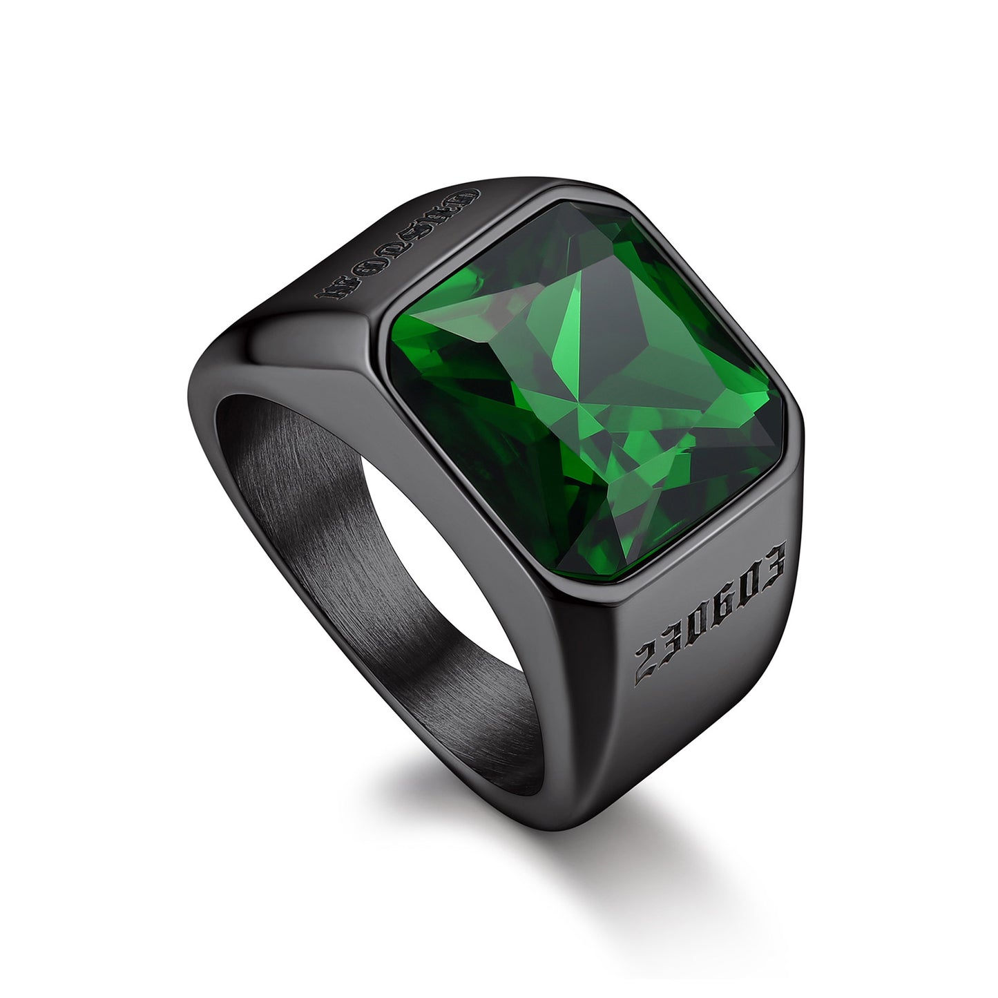 Personalized Square Gemstone Signet Band Ring for Men green stone