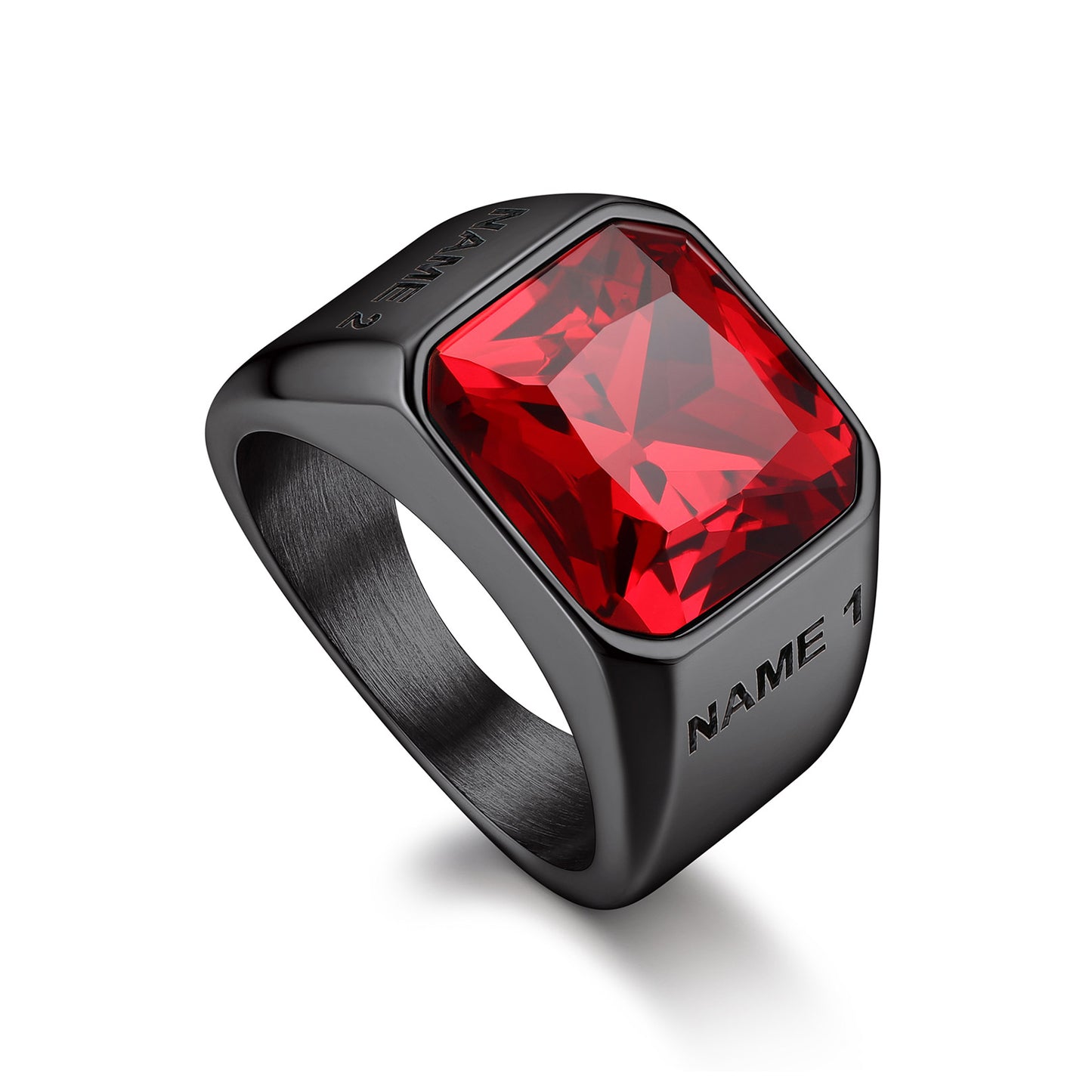 Personalized Square Gemstone Signet Band Ring for Men red stone