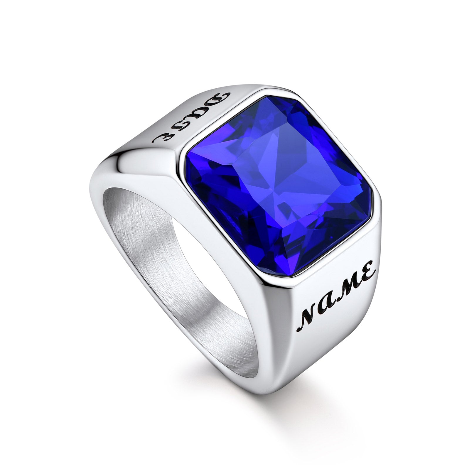 Personalized Square Gemstone Signet Band Ring for Men